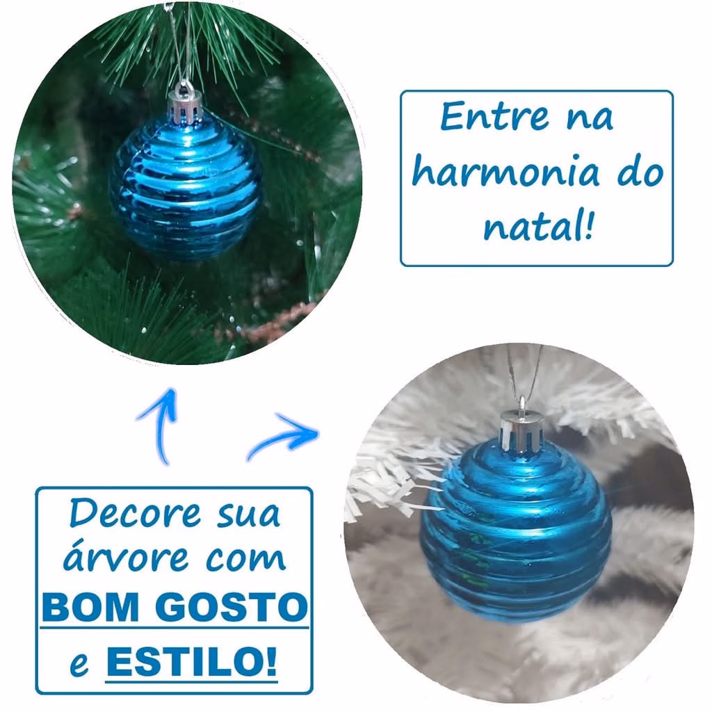 Kit 20 Bolas De Natal Azul Grande Decoração 6cm Glitter - Image 3