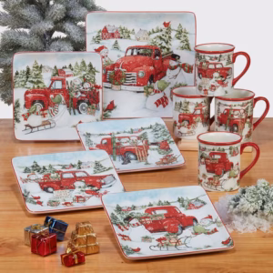 Conjunto Louças porcelana Estampa de Natal 16 peças - Serviço para 04 Pessoas