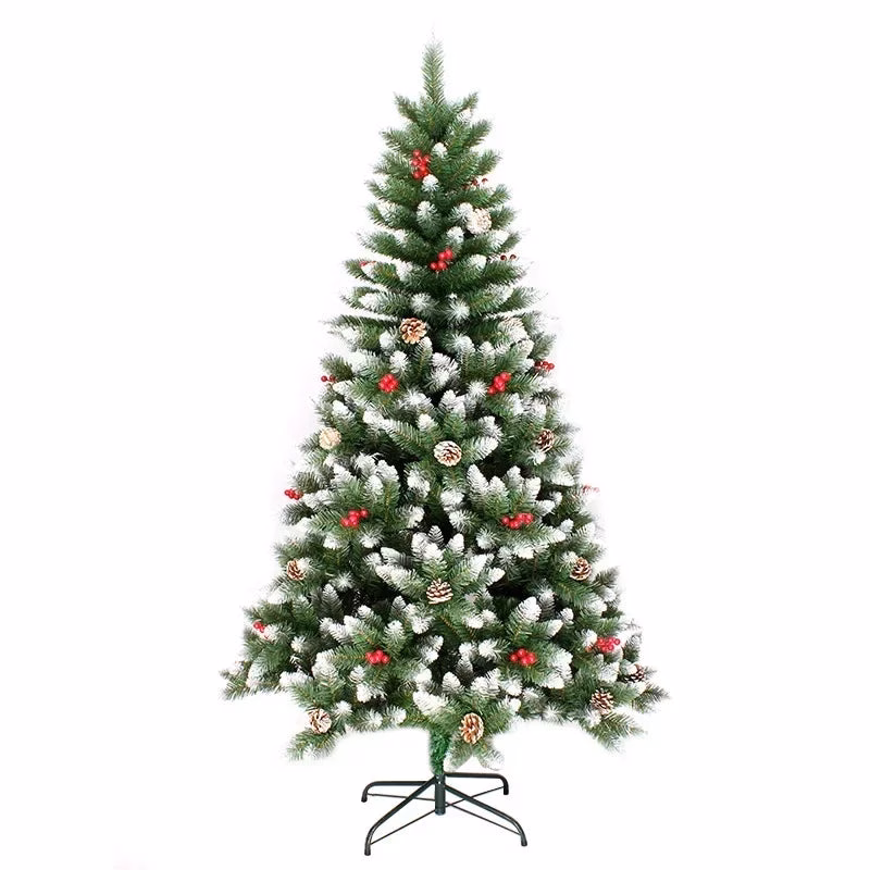 Para árvore de Natal nevosa tingida em PVC de 120 cm com pinhas e vermelha para decoração de shopping ou decoração de casa de Natal - Image 2
