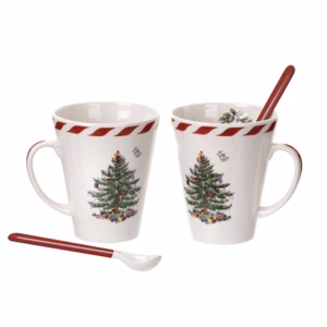 Kit 02 Canecas + 02 Colheres - Estampa Árvore de Natal