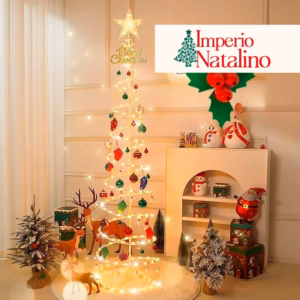 Árvore de Natal dobrável iluminada por LED1,8M Papai Noel bengala e outras decorações suspensas-N10