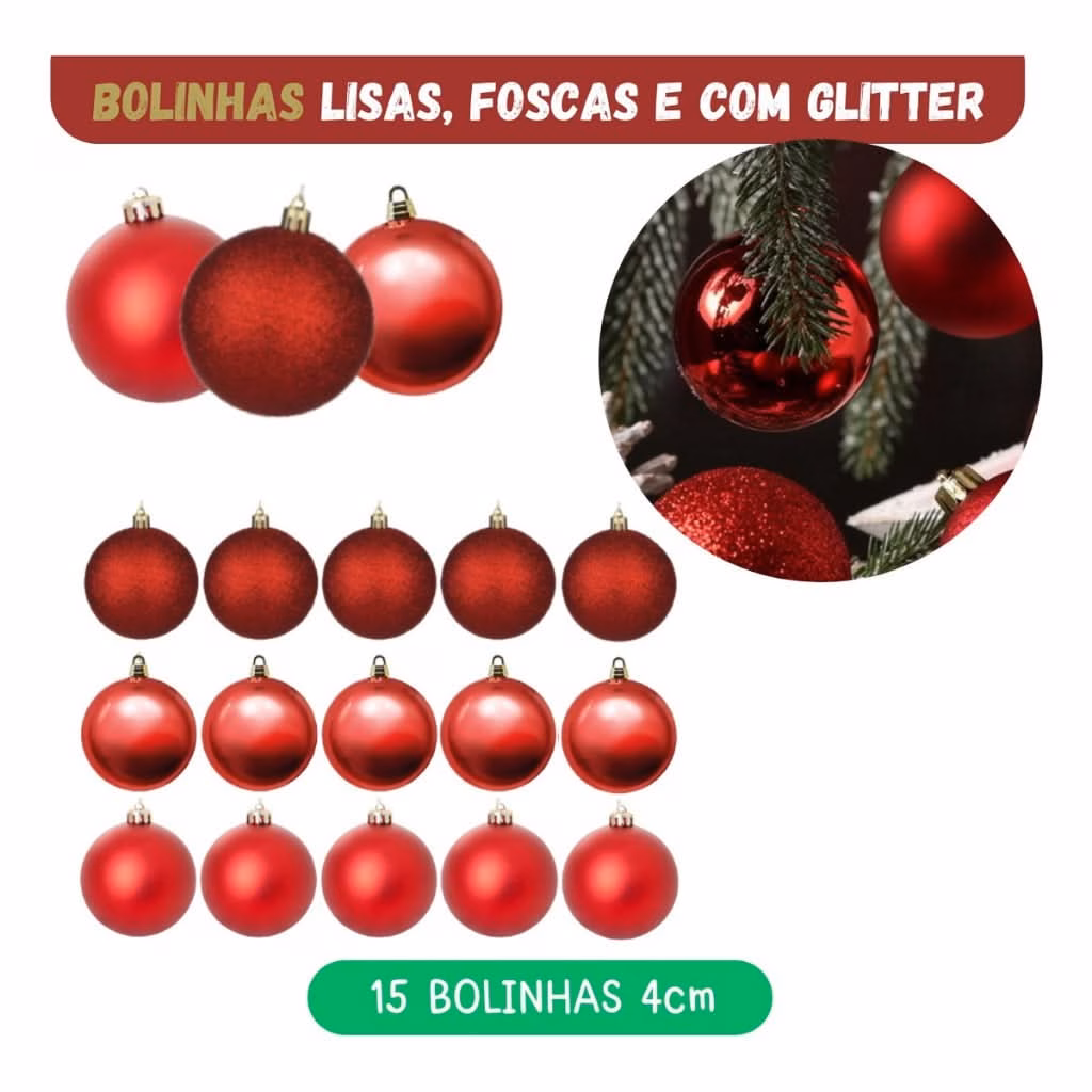 Kit 56 Enfeites Decoração Árvore De Natal Pendentes Bolinhas Pisca - Image 6