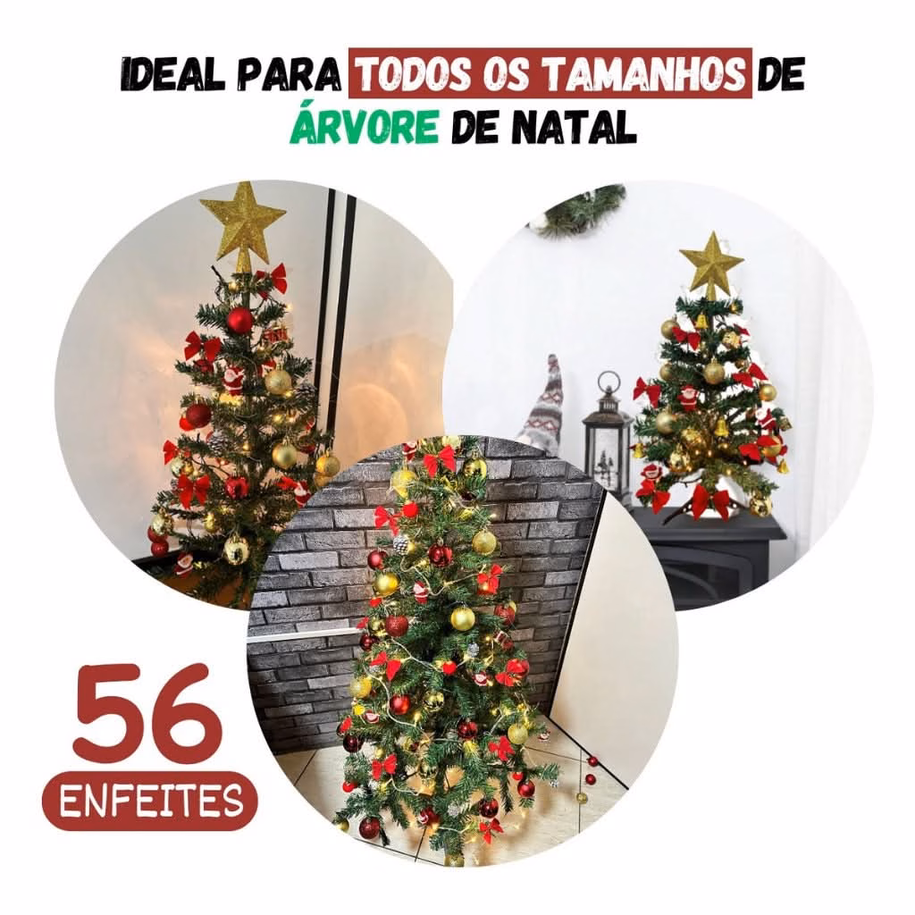 Kit 56 Enfeites Decoração Árvore De Natal Pendentes Bolinhas Pisca - Image 9