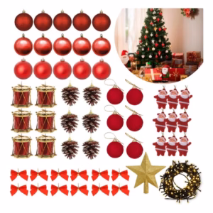 Kit 56 Enfeites Decoração Árvore De Natal Pendentes Bolinhas Pisca
