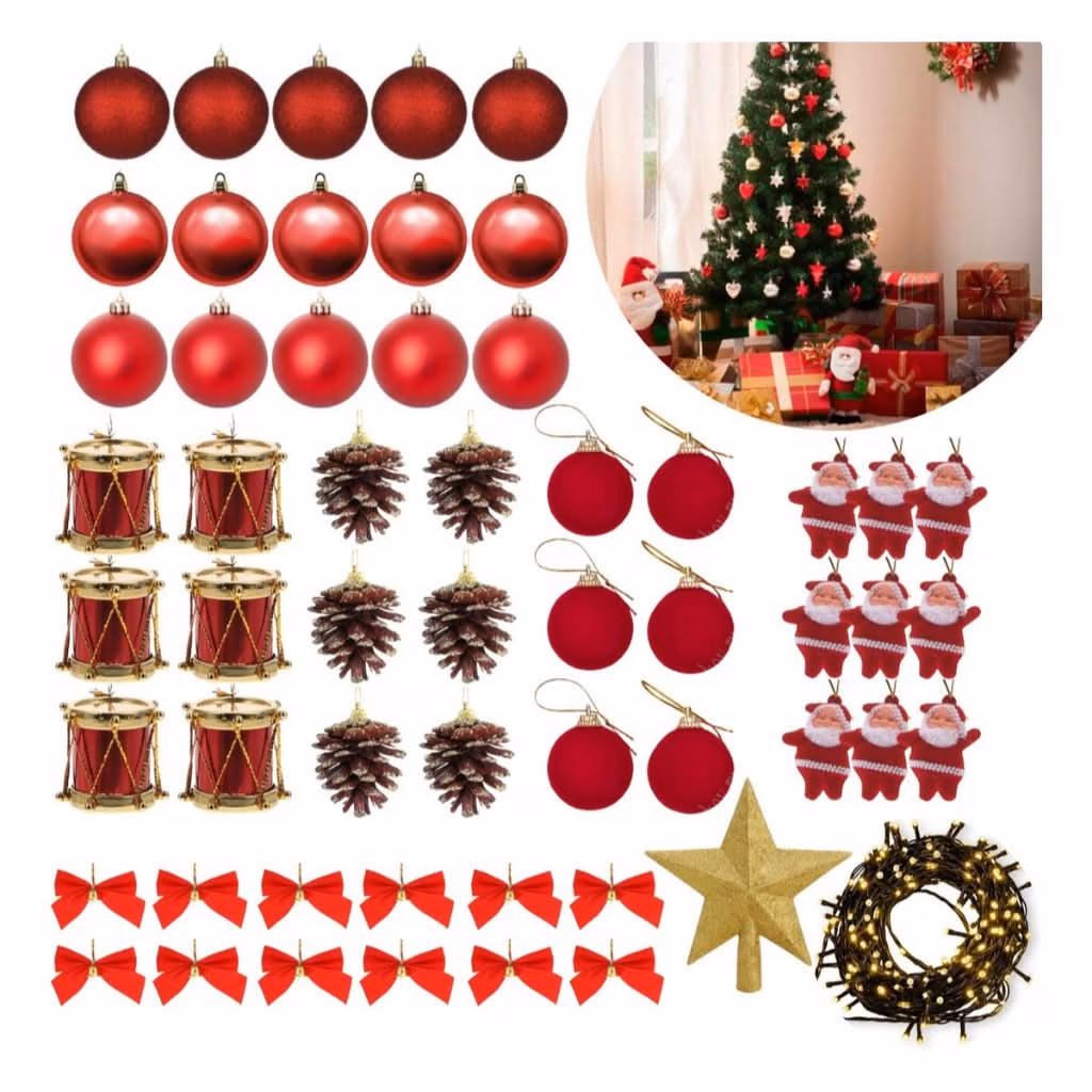 Kit 56 Enfeites Decoração Árvore De Natal Pendentes Bolinhas Pisca